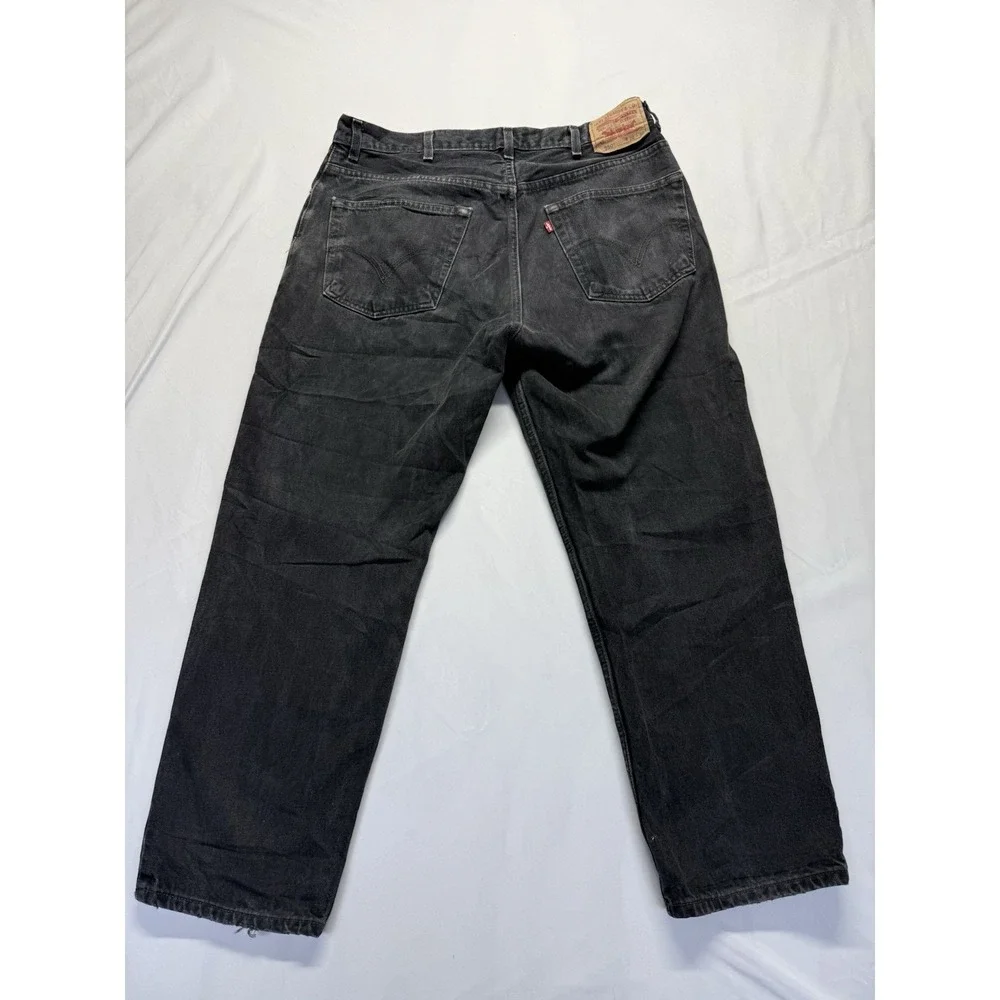 Levis 550 Black denim Jeans‎ Mens 38x30 Relaxed fit Distressed Fray Casual Pant